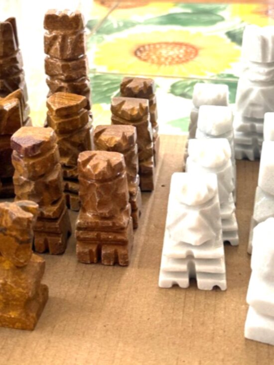 Other - 32 pc Vintage Mexican Aztec Onyx Marble Stone Hand Carved Chess Set